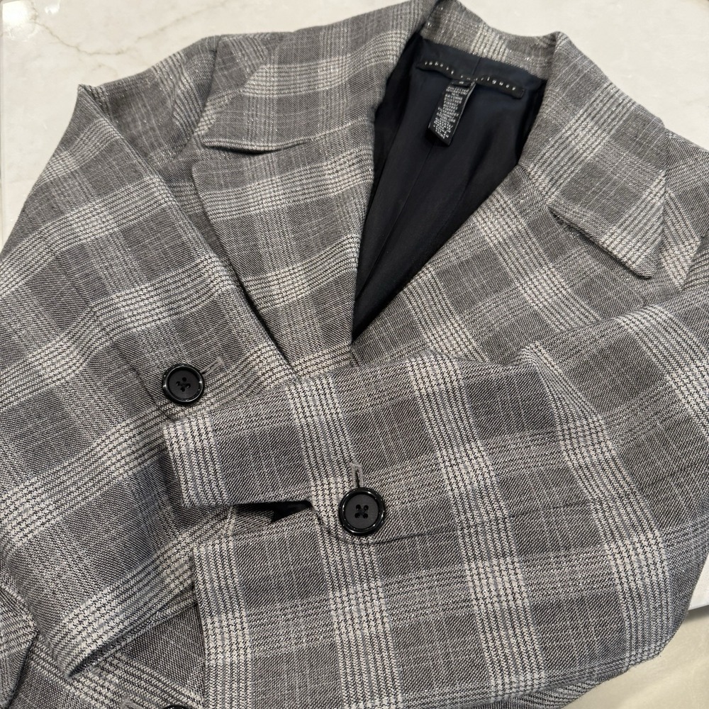 Robert Rodriguez Gray Plaid Blazer With 3/4 Sleeves Sparkles Size‎ 8 90's Chic